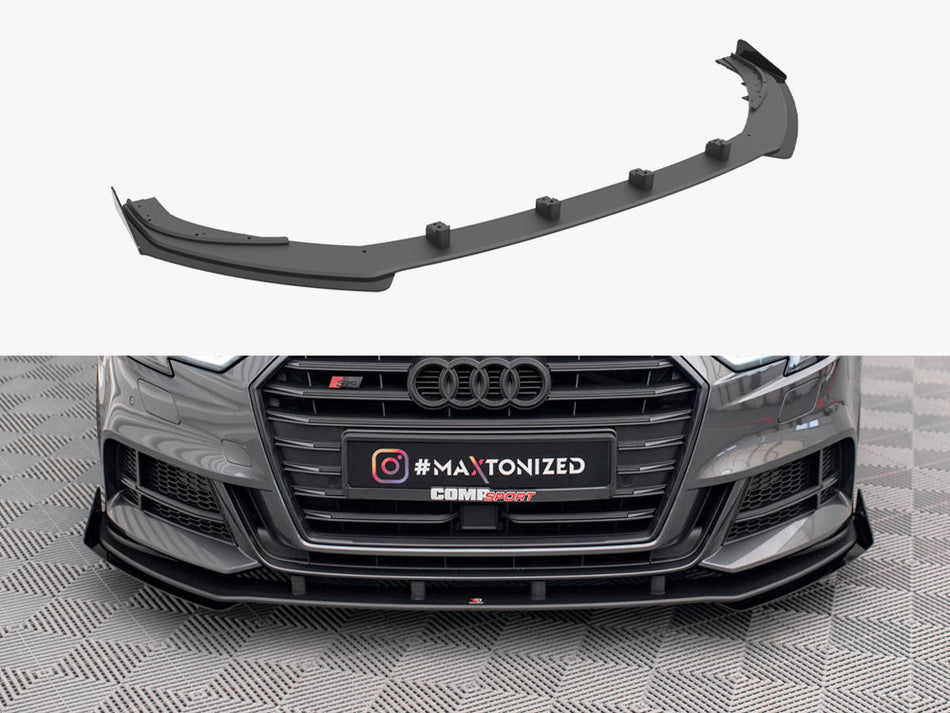 Maxton Design Street PRO Front Splitter V.1 + Flaps Audi S3 / A3 S-Line Sportback 8V Facelift - AUS33FSBCNC-FD1B+FSF1G - Image 1