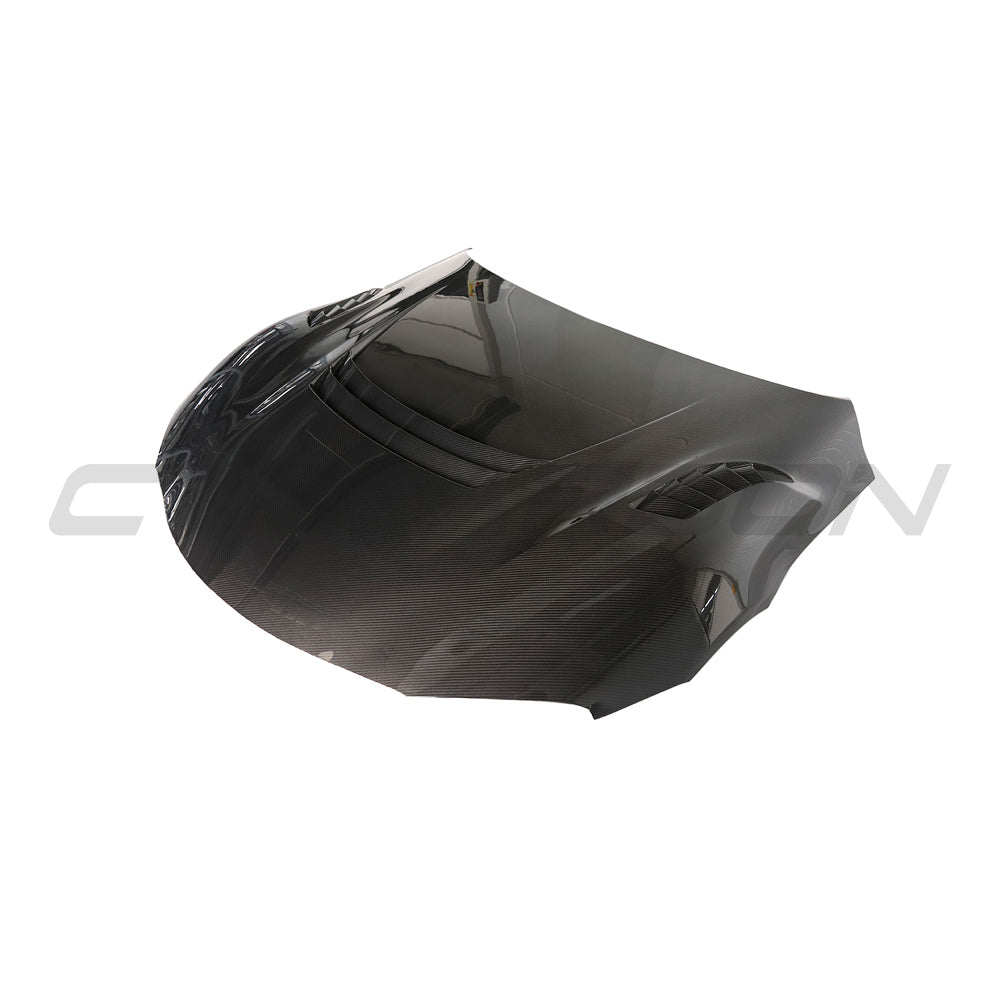 TOYOTA SUPRA 2019+ A90 CARBON FIBRE FRONT HOOD/BONNET-Bonnet-CT CARBON-CT Carbon - High-quality carbon fiber and gloss black aerodynamic parts for premium sports and luxury vehicles.
