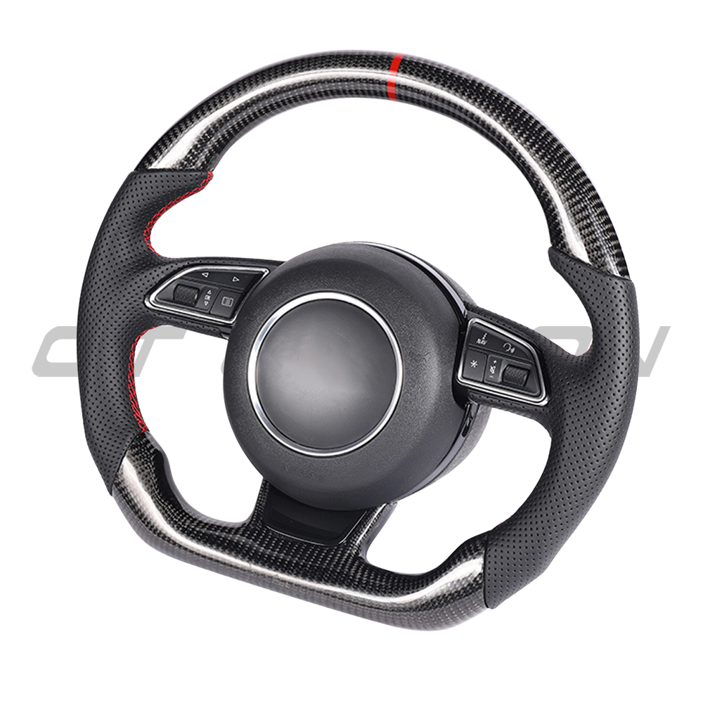 AUDI B8.5 & 8V PRE-FACELIFT CARBON FIBRE / LEATHER FLAT BOTTOM CUSTOM STEERING WHEEL-Custom Steering Wheels-CT CARBON-CT Carbon - High-quality carbon fiber and gloss black aerodynamic parts for premium sports and luxury vehicles.