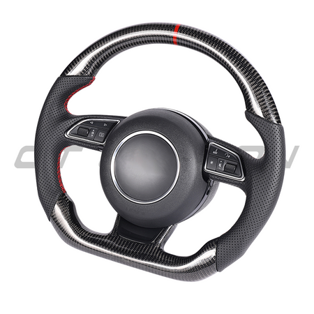 AUDI B8.5 & 8V PRE-FACELIFT CARBON FIBRE / LEATHER FLAT BOTTOM CUSTOM STEERING WHEEL-Custom Steering Wheels-CT CARBON-CT Carbon - High-quality carbon fiber and gloss black aerodynamic parts for premium sports and luxury vehicles.