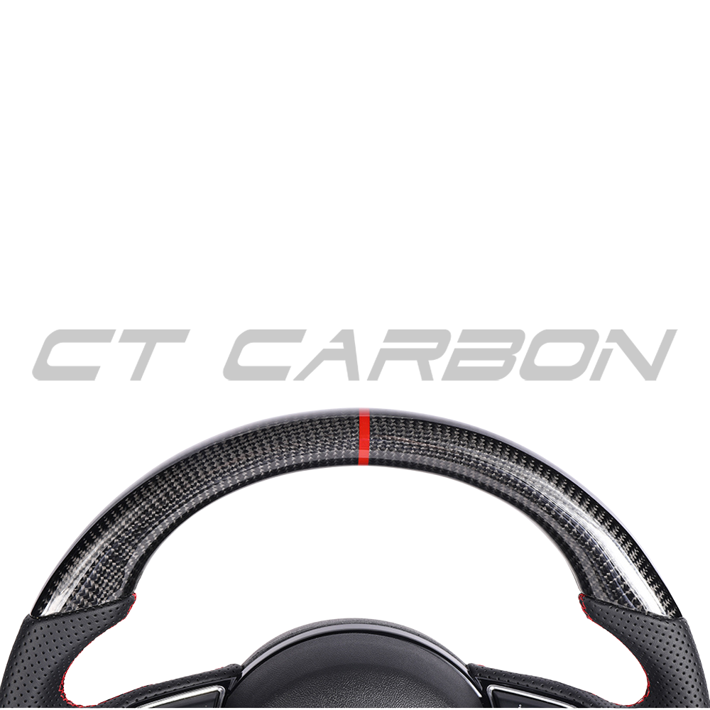 AUDI B8.5 & 8V PRE-FACELIFT CARBON FIBRE / LEATHER FLAT BOTTOM CUSTOM STEERING WHEEL-Custom Steering Wheels-CT CARBON-CT Carbon - High-quality carbon fiber and gloss black aerodynamic parts for premium sports and luxury vehicles.