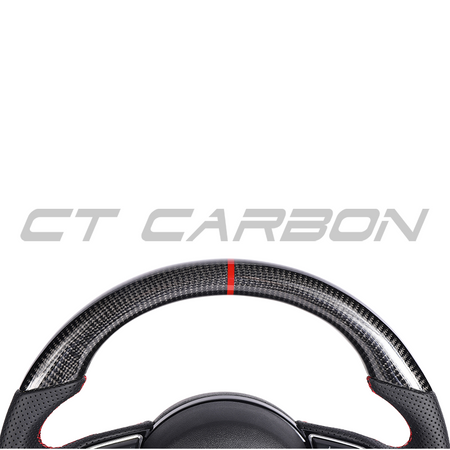 AUDI B8.5 & 8V PRE-FACELIFT CARBON FIBRE / LEATHER FLAT BOTTOM CUSTOM STEERING WHEEL-Custom Steering Wheels-CT CARBON-CT Carbon - High-quality carbon fiber and gloss black aerodynamic parts for premium sports and luxury vehicles.