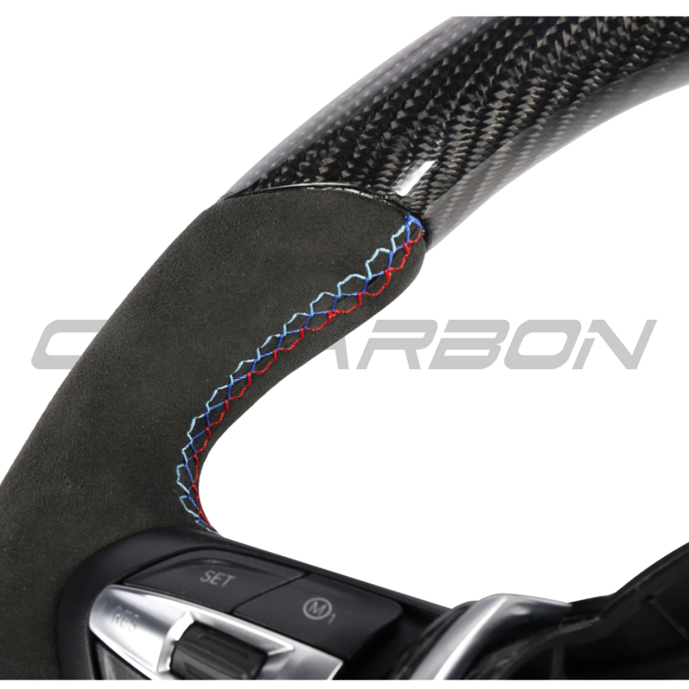 BMW FXX CARBON FIBRE & ALCANTARA FLAT BOTTOM CUSTOM STEERING WHEEL-Custom Steering Wheels-CT CARBON-CT Carbon - High-quality carbon fiber and gloss black aerodynamic parts for premium sports and luxury vehicles.