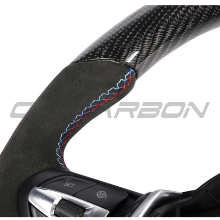 BMW FXX CARBON FIBRE & ALCANTARA FLAT BOTTOM CUSTOM STEERING WHEEL-Custom Steering Wheels-CT CARBON-CT Carbon - High-quality carbon fiber and gloss black aerodynamic parts for premium sports and luxury vehicles.
