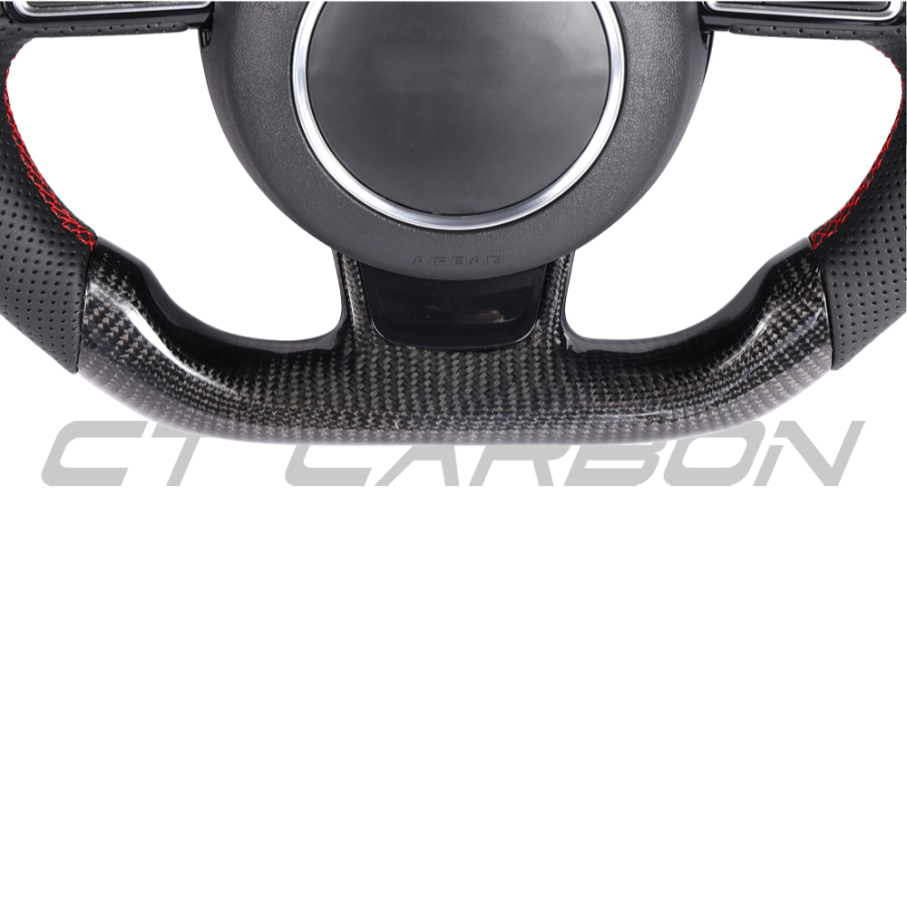 AUDI B8.5 & 8V PRE-FACELIFT CARBON FIBRE / LEATHER FLAT BOTTOM CUSTOM STEERING WHEEL-Custom Steering Wheels-CT CARBON-CT Carbon - High-quality carbon fiber and gloss black aerodynamic parts for premium sports and luxury vehicles.