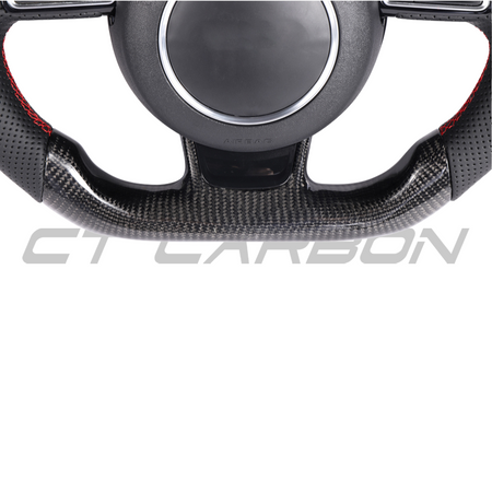 AUDI B8.5 & 8V PRE-FACELIFT CARBON FIBRE / LEATHER FLAT BOTTOM CUSTOM STEERING WHEEL-Custom Steering Wheels-CT CARBON-CT Carbon - High-quality carbon fiber and gloss black aerodynamic parts for premium sports and luxury vehicles.