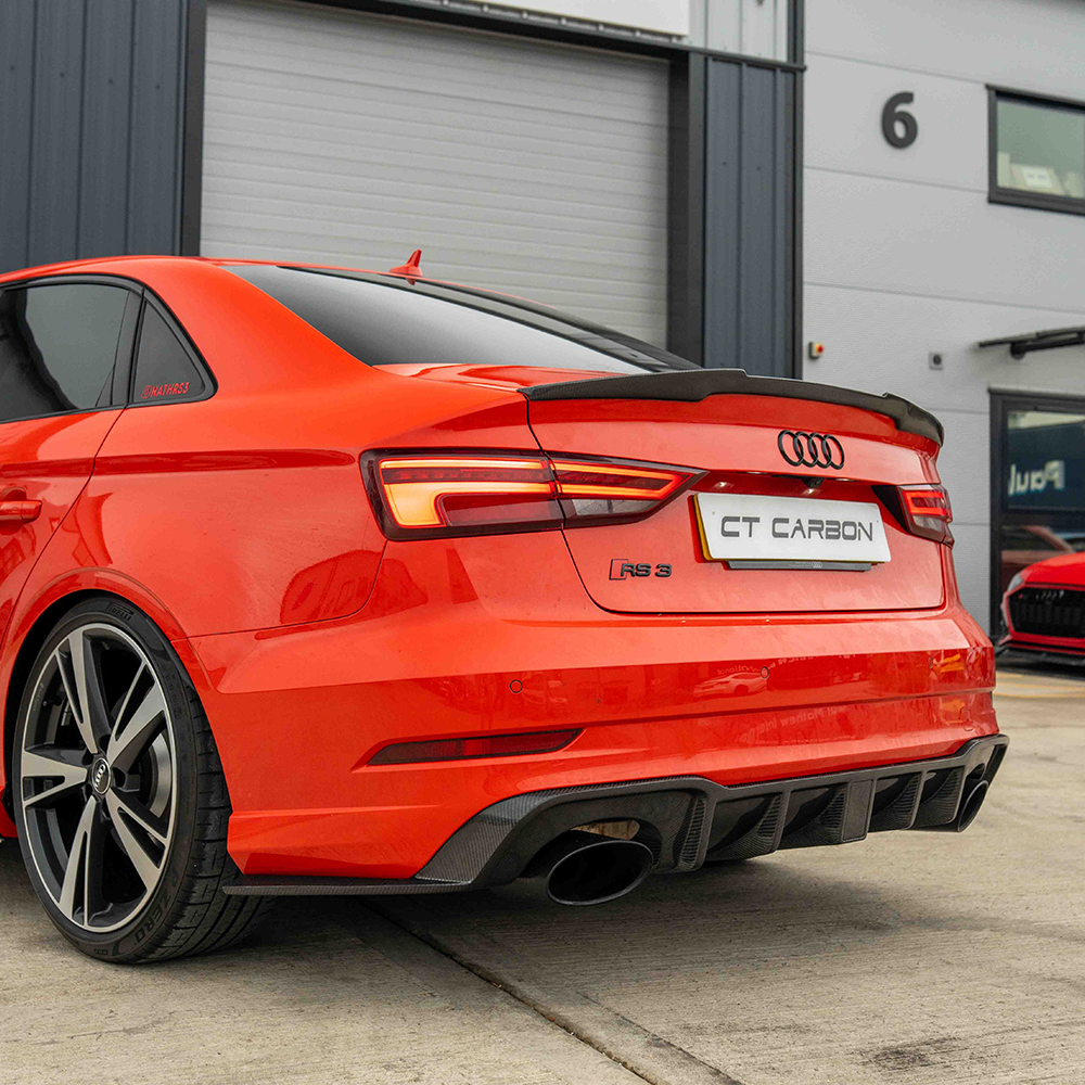 AUDI RS3 8V SALOON REAR CARBON DIFFUSER WITH DTM LIGHT-Diffuser-CT CARBON-CT Carbon - High-quality carbon fiber and gloss black aerodynamic parts for premium sports and luxury vehicles.
