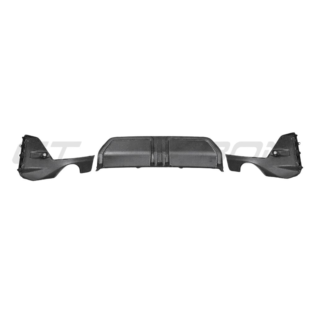 BMW 3 SERIES G20/G21 CARBON FIBRE DIFFUSER - ROUND TIPS - MP-Diffuser-CT CARBON-CT Carbon - High-quality carbon fiber and gloss black aerodynamic parts for premium sports and luxury vehicles.