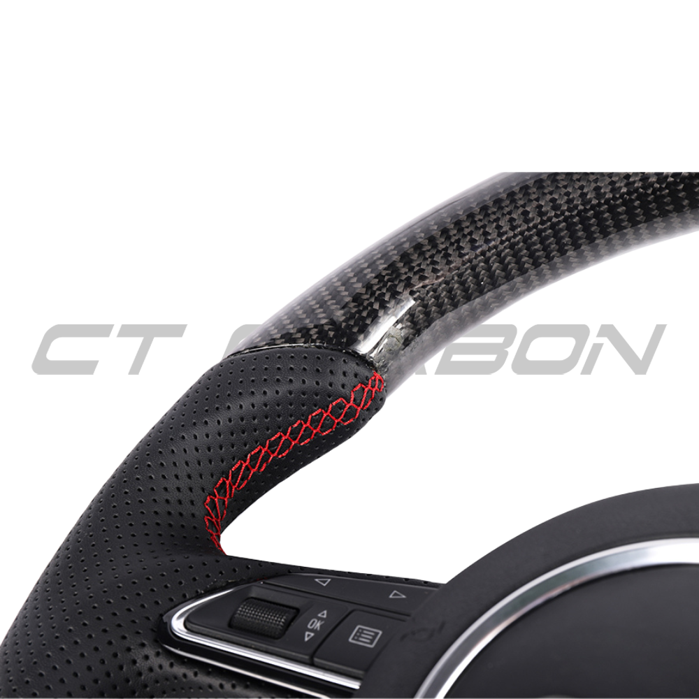 AUDI B8.5 & 8V PRE-FACELIFT CARBON FIBRE / LEATHER FLAT BOTTOM CUSTOM STEERING WHEEL-Custom Steering Wheels-CT CARBON-CT Carbon - High-quality carbon fiber and gloss black aerodynamic parts for premium sports and luxury vehicles.