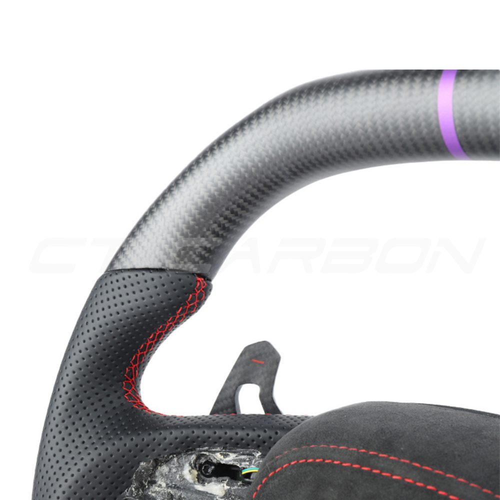 AUDI A6/S6/RS6 & A7/S7/RS7 C8 CARBON FIBRE / LEATHER FLAT TOP AND BOTTOM CUSTOM STEERING WHEEL-Custom Steering Wheels-CT CARBON-CT Carbon - High-quality carbon fiber and gloss black aerodynamic parts for premium sports and luxury vehicles.