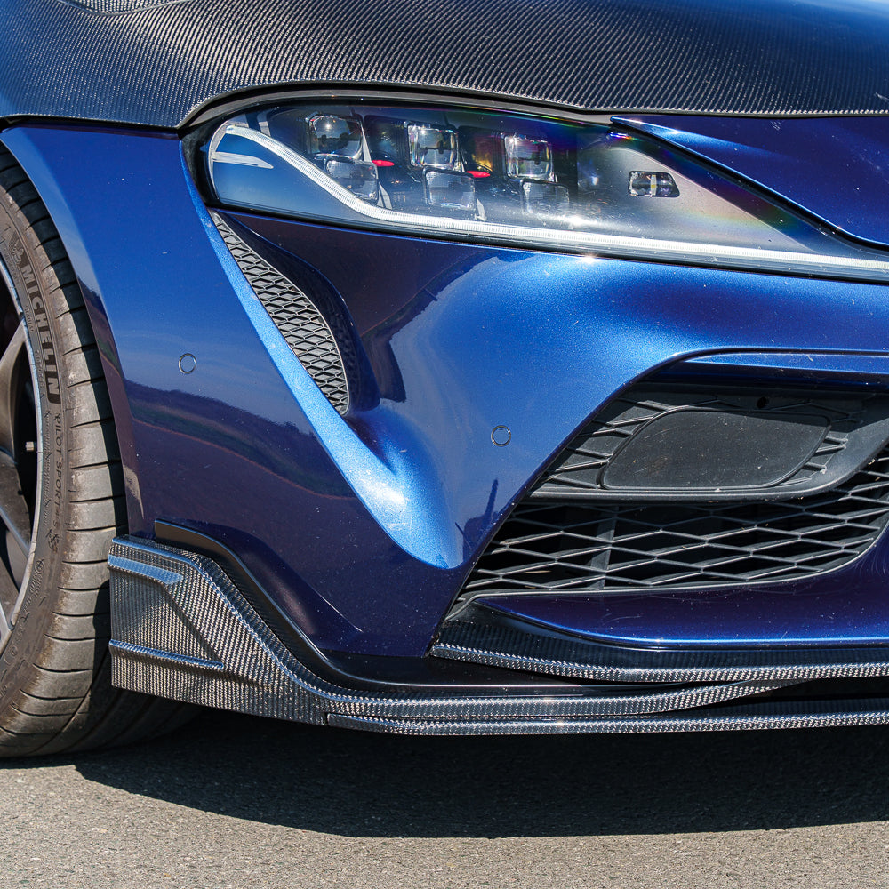 TOYOTA SUPRA 2019+ A90 CARBON FIBRE SPLITTER - V2-Splitter-CT CARBON-CT Carbon - High-quality carbon fiber and gloss black aerodynamic parts for premium sports and luxury vehicles.