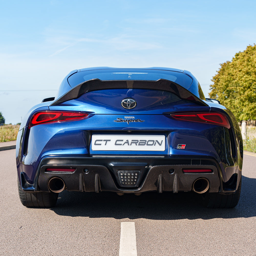 TOYOTA SUPRA 2019+ A90 CARBON FIBRE SPOILER - V2-Spoiler-CT CARBON-CT Carbon - High-quality carbon fiber and gloss black aerodynamic parts for premium sports and luxury vehicles.