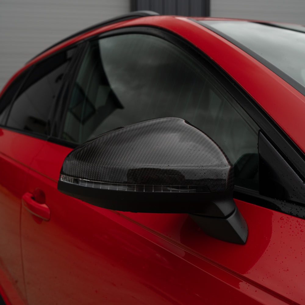 AUDI A4/S4/RS4/A5/S5/RS5 B9 2016-2025 PRE-PREG CARBON FIBRE MIRRORS - WITH LANE ASSIST-Accessories-CT CARBON-CT Carbon - High-quality carbon fiber and gloss black aerodynamic parts for premium sports and luxury vehicles.