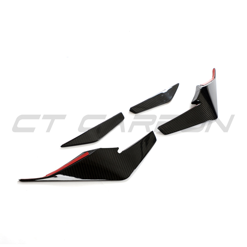 AUDI R8 V10 GEN 2.5 2020-2023 CARBON FIBRE FRONT CANARDS - V2-Spoiler-CT CARBON-CT Carbon - High-quality carbon fiber and gloss black aerodynamic parts for premium sports and luxury vehicles.
