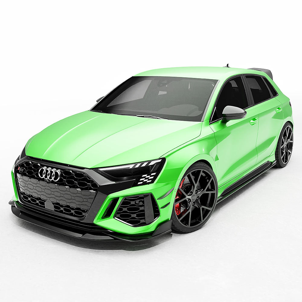 AUDI RS3 8Y 2022-2024 CARBON FIBRE FRONT BUMPER CANARDS - CT DESIGN-Accessories-CT CARBON-CT Carbon - High-quality carbon fiber and gloss black aerodynamic parts for premium sports and luxury vehicles.