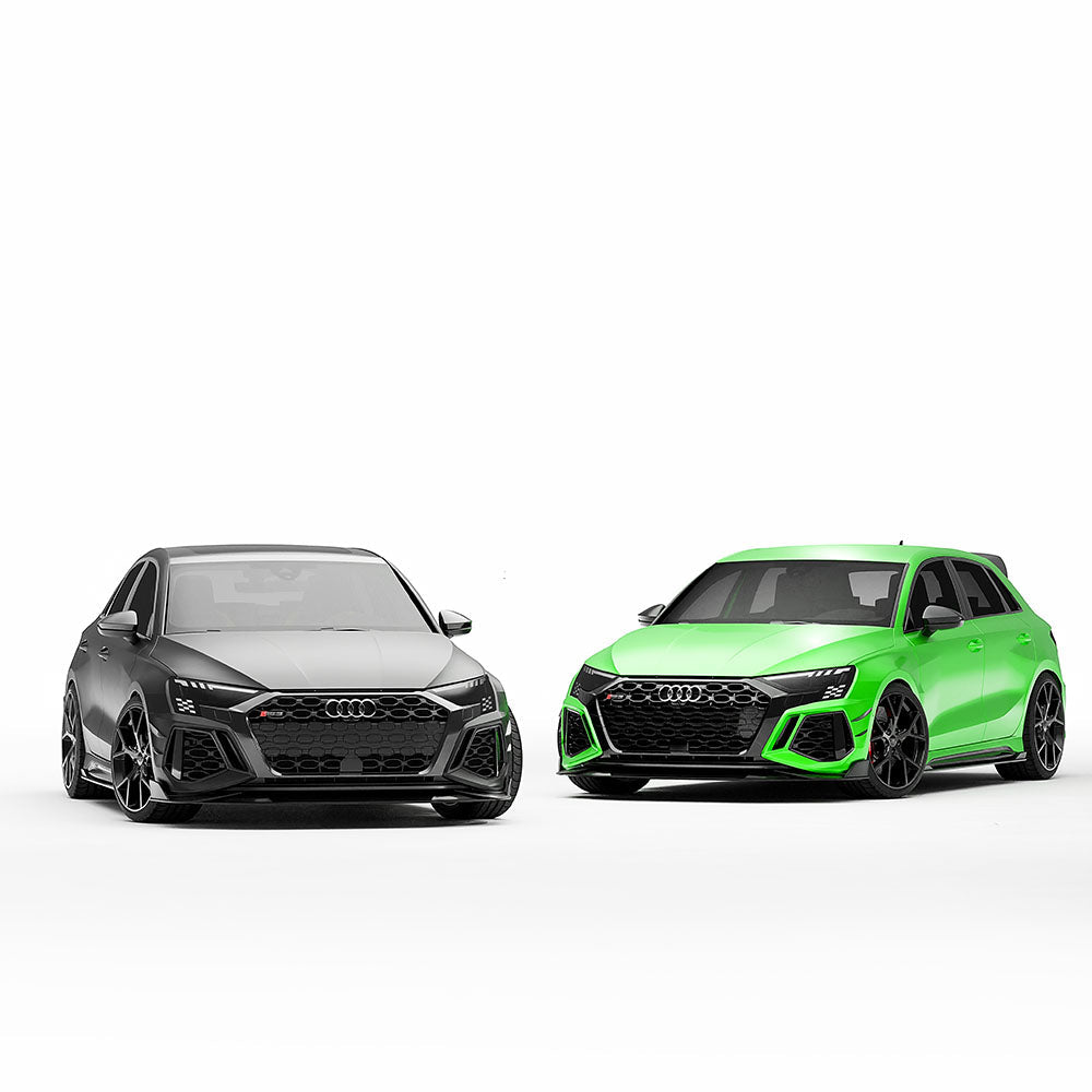 AUDI RS3 8Y 2022-2024 CARBON FIBRE FRONT BUMPER CANARDS - CT DESIGN-Accessories-CT CARBON-CT Carbon - High-quality carbon fiber and gloss black aerodynamic parts for premium sports and luxury vehicles.