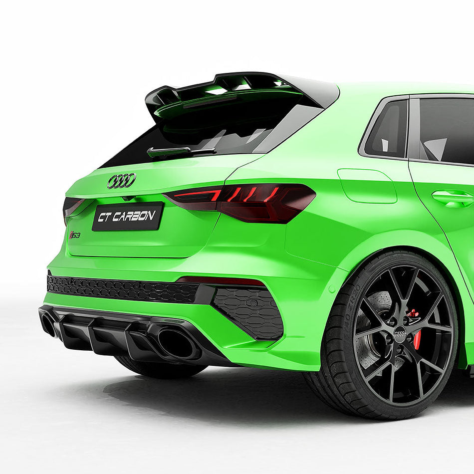 AUDI RS3 8Y 2022-2024 CARBON FIBRE REAR DIFFUSER V2 - CT DESIGN-Diffuser-CT CARBON-CT Carbon - High-quality carbon fiber and gloss black aerodynamic parts for premium sports and luxury vehicles.