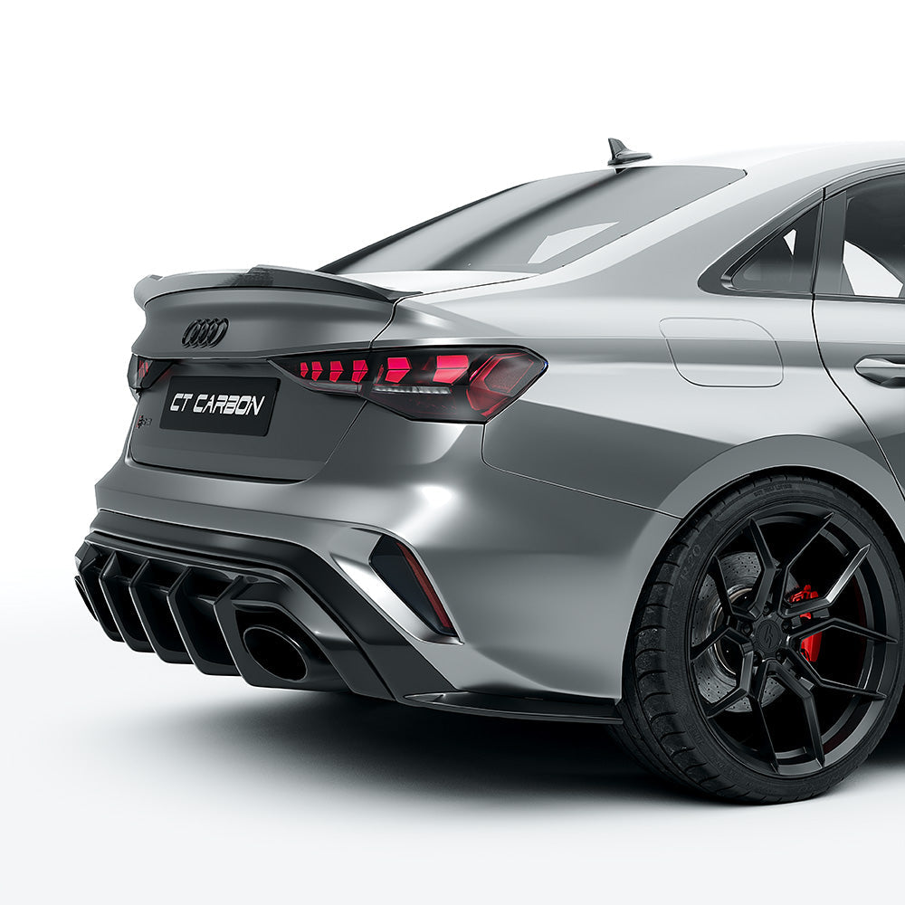 AUDI RS3 8Y 2025+ FACELIFT SALOON FULL CARBON FIBRE KIT - CT DESIGN-Kit-CT CARBON-CT Carbon - High-quality carbon fiber and gloss black aerodynamic parts for premium sports and luxury vehicles.