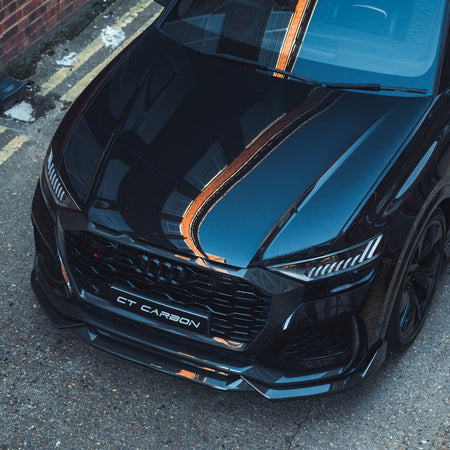 AUDI RSQ8 2020-2025 CARBON FIBRE FRONT SPLITTER - CT DESIGN-Splitter-CT CARBON-CT Carbon - High-quality carbon fiber and gloss black aerodynamic parts for premium sports and luxury vehicles.