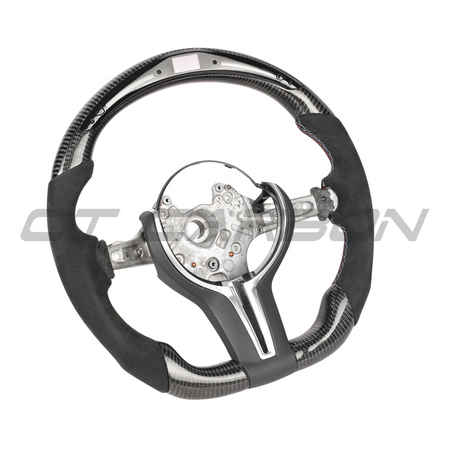BMW FXX CARBON FIBRE / ALCANTARA / LED FLAT BOTTOM CUSTOM STEERING WHEEL-Custom Steering Wheels-CT CARBON-CT Carbon - High-quality carbon fiber and gloss black aerodynamic parts for premium sports and luxury vehicles.
