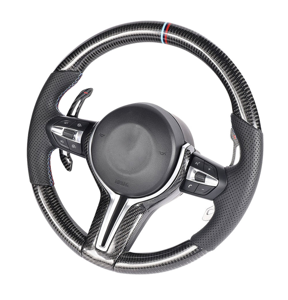 BMW FXX CARBON FIBRE / LEATHER CUSTOM STEERING WHEEL-Custom Steering Wheels-CT CARBON-CT Carbon - High-quality carbon fiber and gloss black aerodynamic parts for premium sports and luxury vehicles.