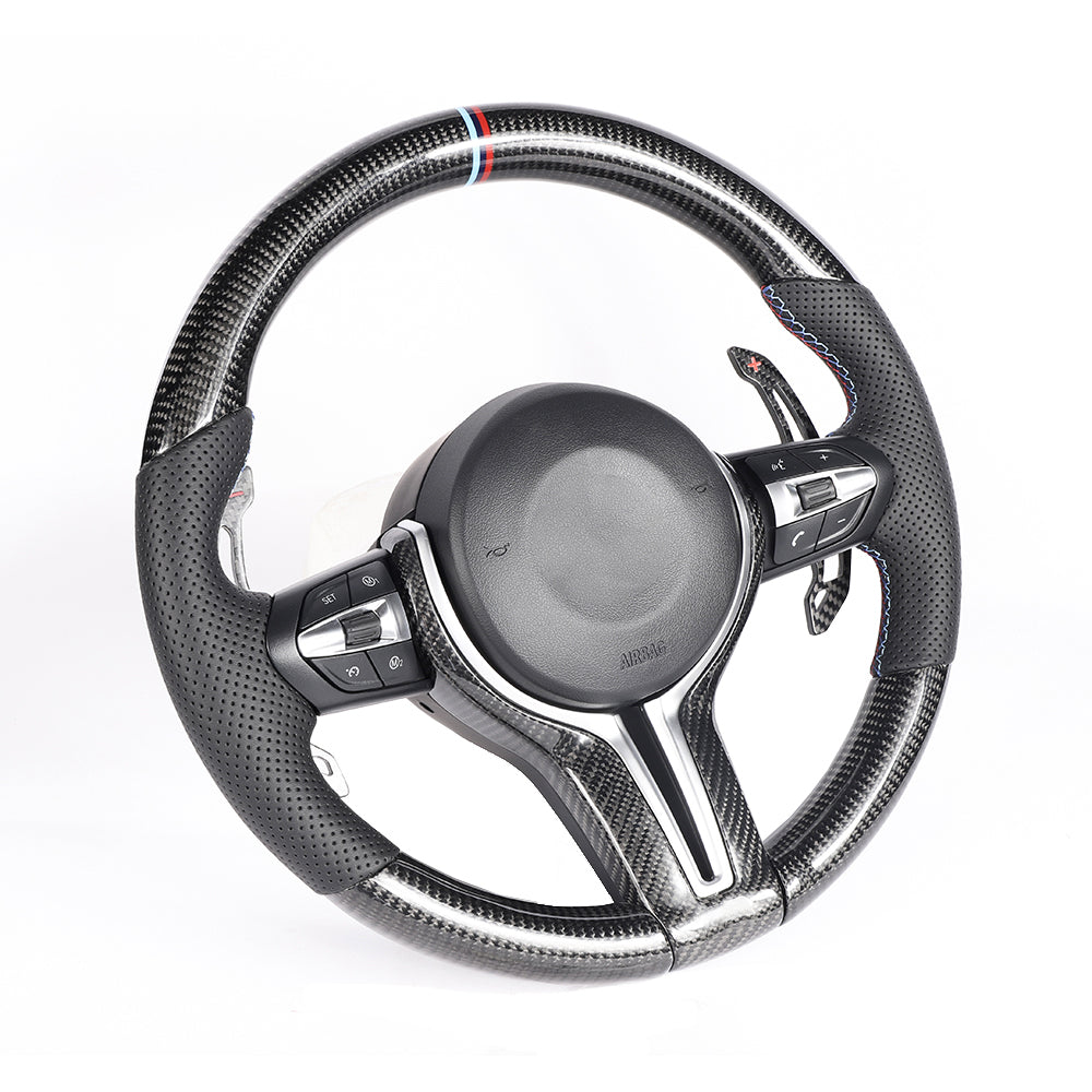BMW FXX CARBON FIBRE / LEATHER CUSTOM STEERING WHEEL-Custom Steering Wheels-CT CARBON-CT Carbon - High-quality carbon fiber and gloss black aerodynamic parts for premium sports and luxury vehicles.