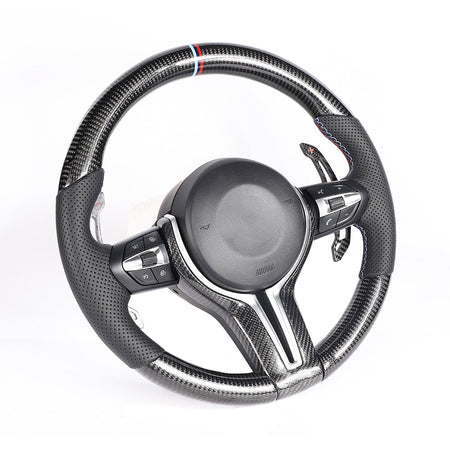 BMW FXX CARBON FIBRE / LEATHER CUSTOM STEERING WHEEL-Custom Steering Wheels-CT CARBON-CT Carbon - High-quality carbon fiber and gloss black aerodynamic parts for premium sports and luxury vehicles.