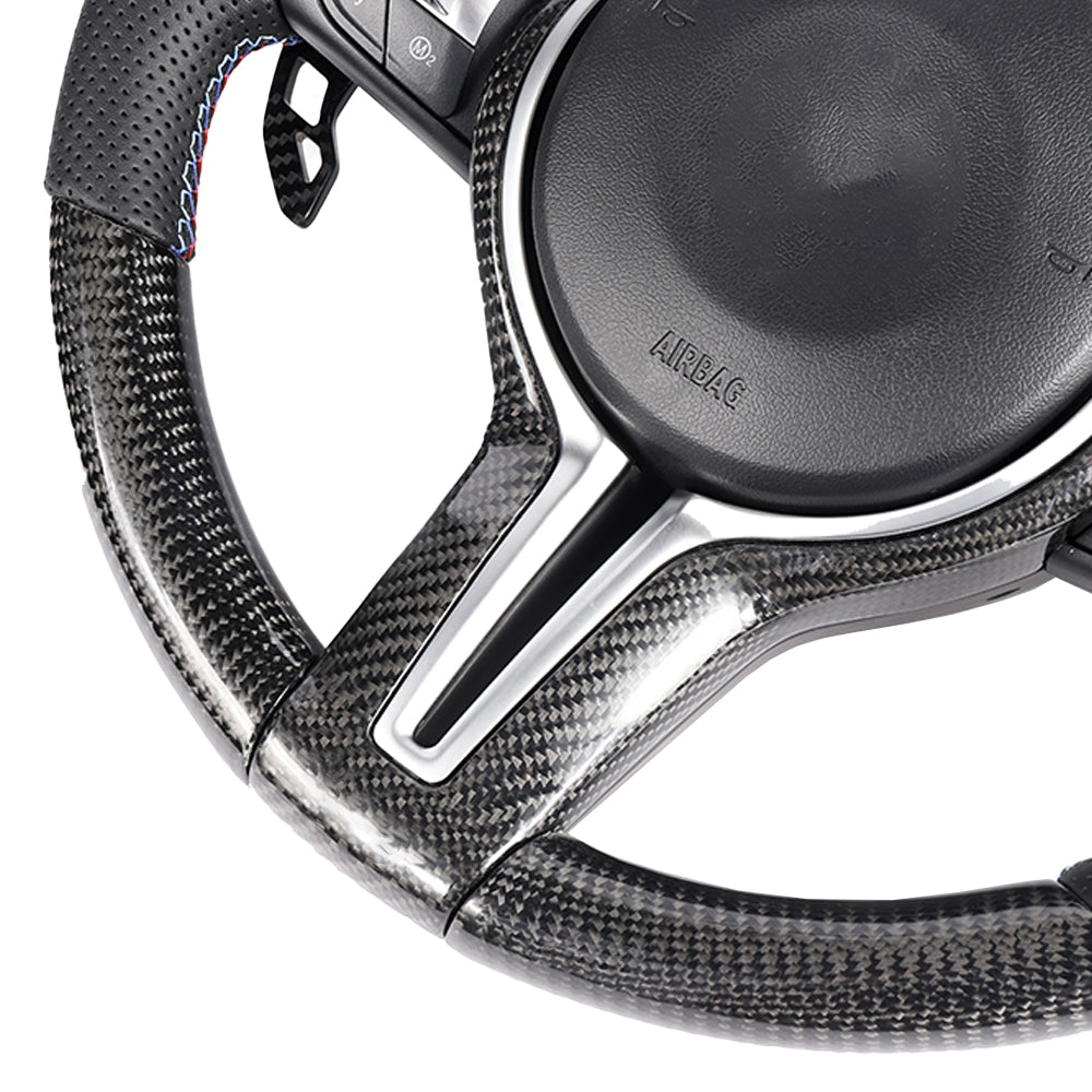 BMW FXX CARBON FIBRE / LEATHER CUSTOM STEERING WHEEL-Custom Steering Wheels-CT CARBON-CT Carbon - High-quality carbon fiber and gloss black aerodynamic parts for premium sports and luxury vehicles.