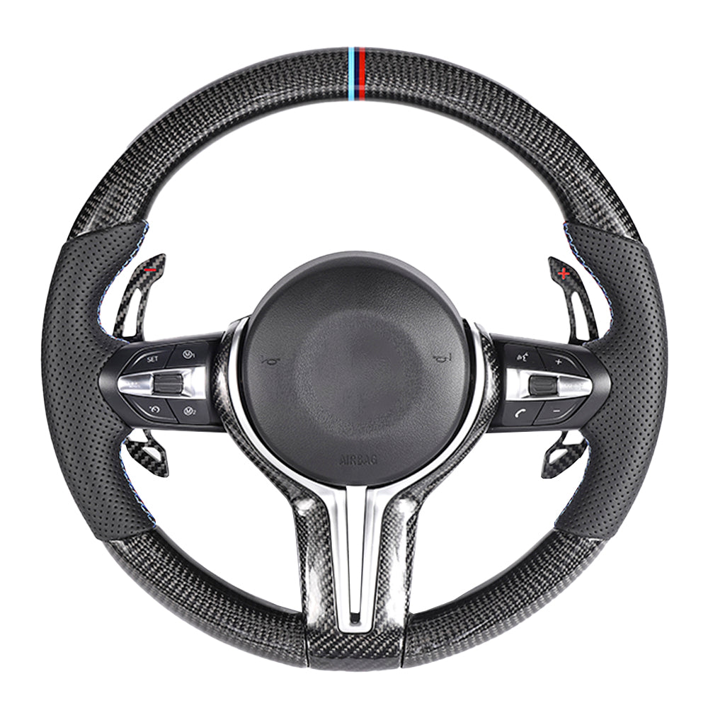 BMW FXX CARBON FIBRE / LEATHER CUSTOM STEERING WHEEL-Custom Steering Wheels-CT CARBON-CT Carbon - High-quality carbon fiber and gloss black aerodynamic parts for premium sports and luxury vehicles.
