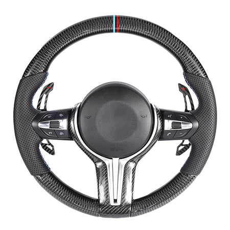 BMW FXX CARBON FIBRE / LEATHER CUSTOM STEERING WHEEL-Custom Steering Wheels-CT CARBON-CT Carbon - High-quality carbon fiber and gloss black aerodynamic parts for premium sports and luxury vehicles.
