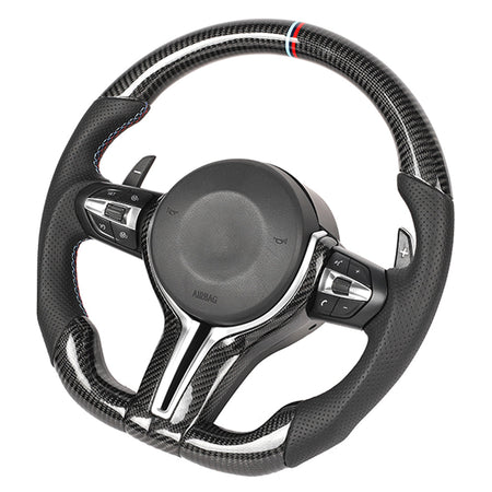 BMW FXX CARBON FIBRE / LEATHER FLAT BOTTOM CUSTOM STEERING WHEEL-Custom Steering Wheels-CT CARBON-CT Carbon - High-quality carbon fiber and gloss black aerodynamic parts for premium sports and luxury vehicles.