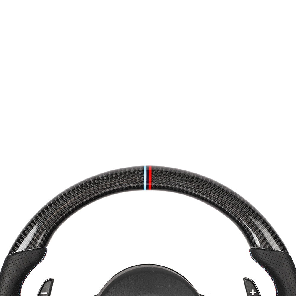 BMW FXX CARBON FIBRE / LEATHER FLAT BOTTOM CUSTOM STEERING WHEEL-Custom Steering Wheels-CT CARBON-CT Carbon - High-quality carbon fiber and gloss black aerodynamic parts for premium sports and luxury vehicles.