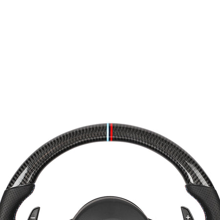BMW FXX CARBON FIBRE / LEATHER FLAT BOTTOM CUSTOM STEERING WHEEL-Custom Steering Wheels-CT CARBON-CT Carbon - High-quality carbon fiber and gloss black aerodynamic parts for premium sports and luxury vehicles.