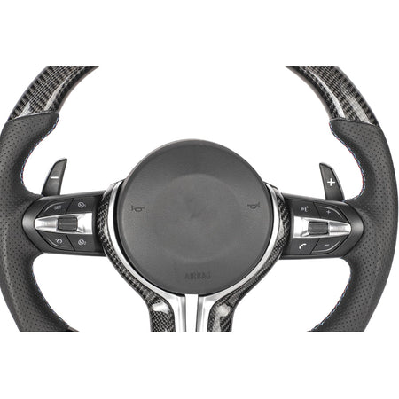 BMW FXX CARBON FIBRE / LEATHER FLAT BOTTOM CUSTOM STEERING WHEEL-Custom Steering Wheels-CT CARBON-CT Carbon - High-quality carbon fiber and gloss black aerodynamic parts for premium sports and luxury vehicles.