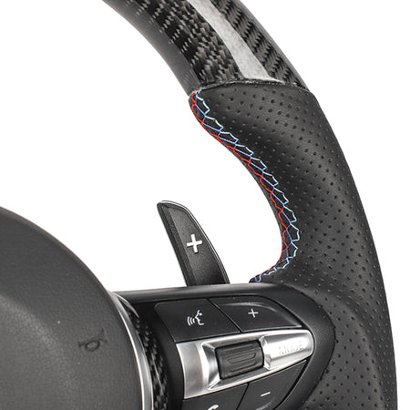 BMW FXX CARBON FIBRE / LEATHER FLAT BOTTOM CUSTOM STEERING WHEEL-Custom Steering Wheels-CT CARBON-CT Carbon - High-quality carbon fiber and gloss black aerodynamic parts for premium sports and luxury vehicles.