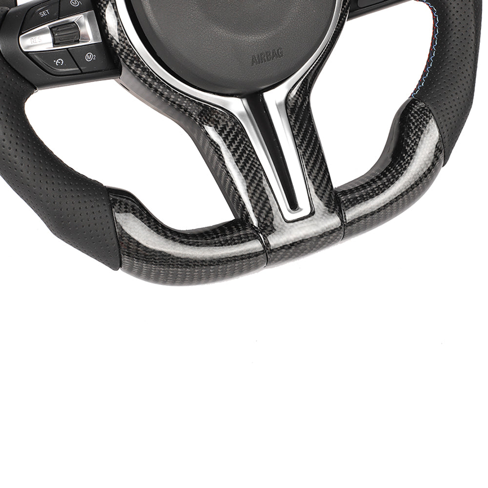 BMW FXX CARBON FIBRE / LEATHER FLAT BOTTOM CUSTOM STEERING WHEEL-Custom Steering Wheels-CT CARBON-CT Carbon - High-quality carbon fiber and gloss black aerodynamic parts for premium sports and luxury vehicles.
