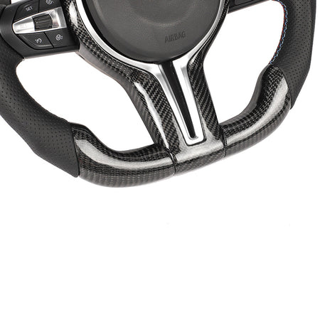 BMW FXX CARBON FIBRE / LEATHER FLAT BOTTOM CUSTOM STEERING WHEEL-Custom Steering Wheels-CT CARBON-CT Carbon - High-quality carbon fiber and gloss black aerodynamic parts for premium sports and luxury vehicles.