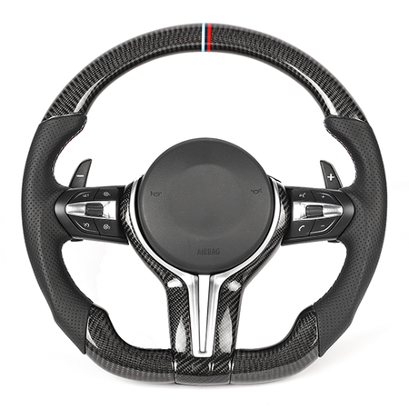 BMW FXX CARBON FIBRE / LEATHER FLAT BOTTOM CUSTOM STEERING WHEEL-Custom Steering Wheels-CT CARBON-CT Carbon - High-quality carbon fiber and gloss black aerodynamic parts for premium sports and luxury vehicles.