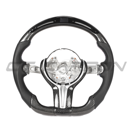 BMW FXX CARBON FIBRE / LEATHER / LED FLAT BOTTOM CUSTOM STEERING WHEEL-Custom Steering Wheels-CT CARBON-CT Carbon - High-quality carbon fiber and gloss black aerodynamic parts for premium sports and luxury vehicles.