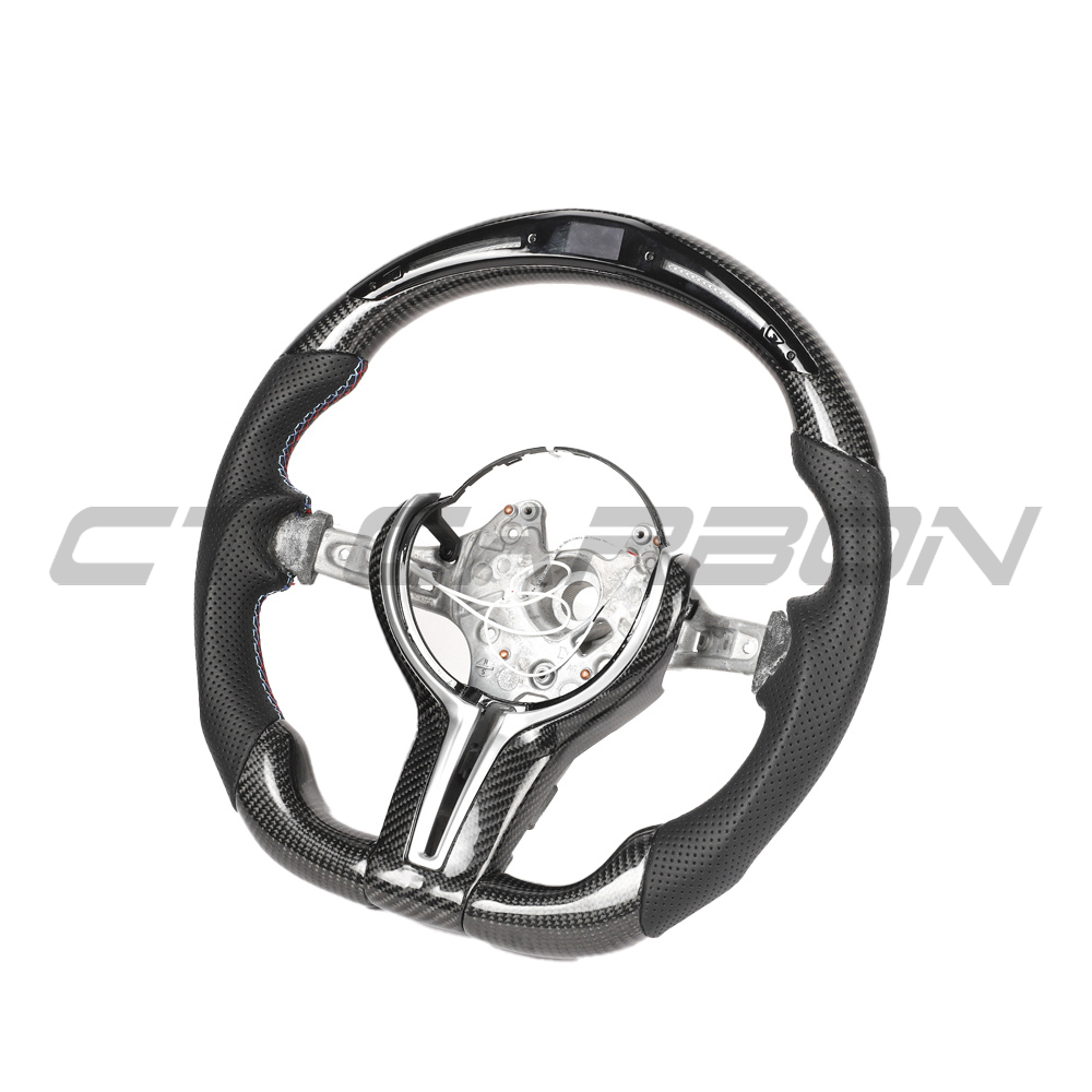 BMW FXX CARBON FIBRE / LEATHER / LED FLAT BOTTOM CUSTOM STEERING WHEEL-Custom Steering Wheels-CT CARBON-CT Carbon - High-quality carbon fiber and gloss black aerodynamic parts for premium sports and luxury vehicles.