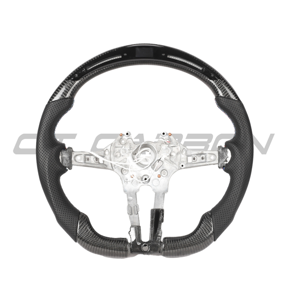 BMW FXX CARBON FIBRE / LEATHER / LED FLAT BOTTOM CUSTOM STEERING WHEEL-Custom Steering Wheels-CT CARBON-CT Carbon - High-quality carbon fiber and gloss black aerodynamic parts for premium sports and luxury vehicles.