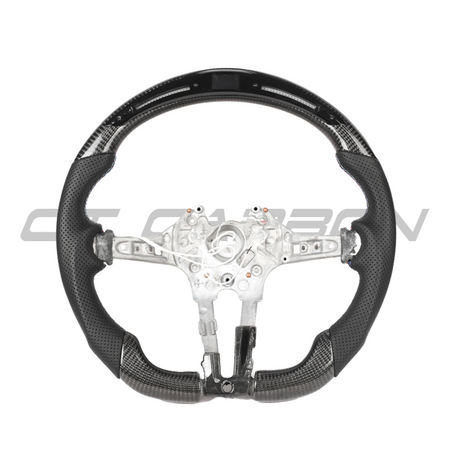 BMW FXX CARBON FIBRE / LEATHER / LED FLAT BOTTOM CUSTOM STEERING WHEEL-Custom Steering Wheels-CT CARBON-CT Carbon - High-quality carbon fiber and gloss black aerodynamic parts for premium sports and luxury vehicles.