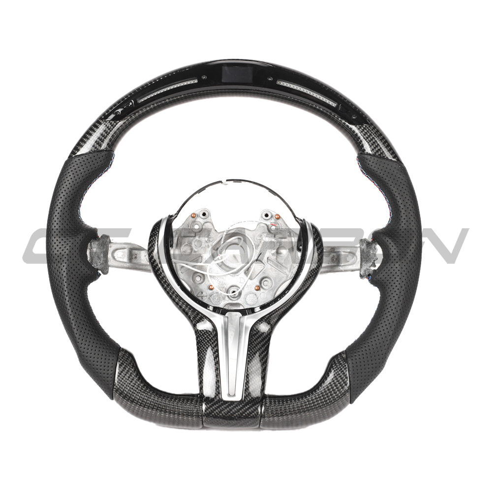 BMW FXX CARBON FIBRE / LEATHER / LED FLAT BOTTOM CUSTOM STEERING WHEEL-Custom Steering Wheels-CT CARBON-CT Carbon - High-quality carbon fiber and gloss black aerodynamic parts for premium sports and luxury vehicles.
