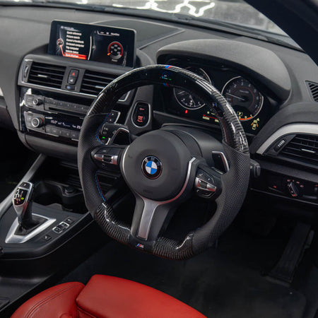 BMW FXX CARBON FIBRE / LEATHER / LED FLAT BOTTOM CUSTOM STEERING WHEEL-Custom Steering Wheels-CT CARBON-CT Carbon - High-quality carbon fiber and gloss black aerodynamic parts for premium sports and luxury vehicles.