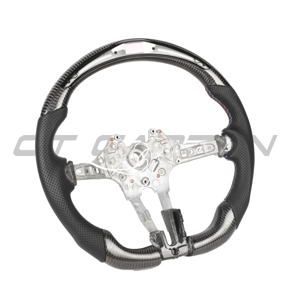 BMW FXX CARBON FIBRE / LEATHER / LED FLAT BOTTOM CUSTOM STEERING WHEEL-Custom Steering Wheels-CT CARBON-CT Carbon - High-quality carbon fiber and gloss black aerodynamic parts for premium sports and luxury vehicles.