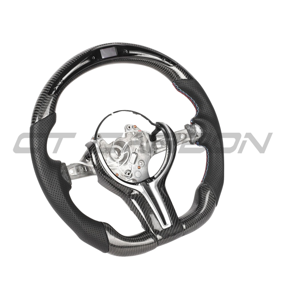 BMW FXX CARBON FIBRE / LEATHER / LED FLAT BOTTOM CUSTOM STEERING WHEEL-Custom Steering Wheels-CT CARBON-CT Carbon - High-quality carbon fiber and gloss black aerodynamic parts for premium sports and luxury vehicles.