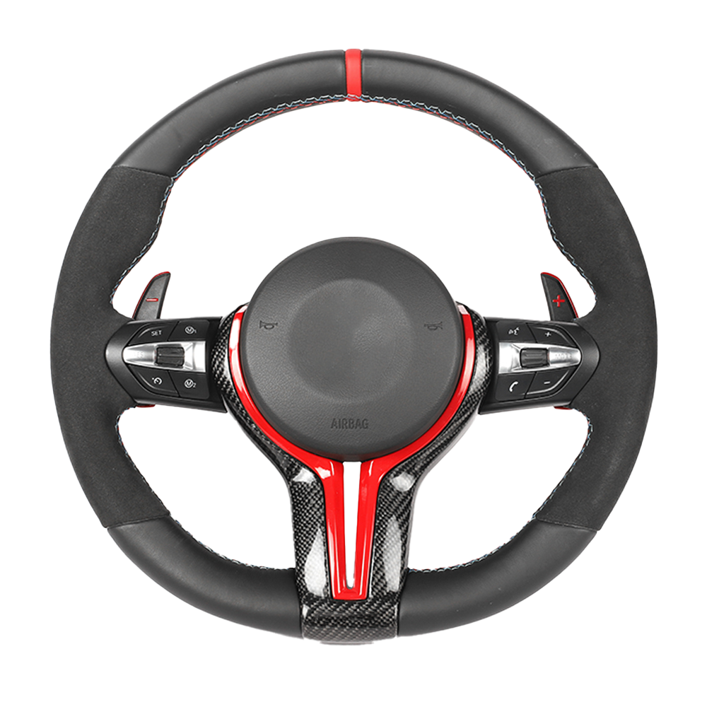 BMW FXX LEATHER / ALCANTARA / FLAT BOTTOM CUSTOM STEERING WHEEL-Custom Steering Wheels-CT CARBON-CT Carbon - High-quality carbon fiber and gloss black aerodynamic parts for premium sports and luxury vehicles.