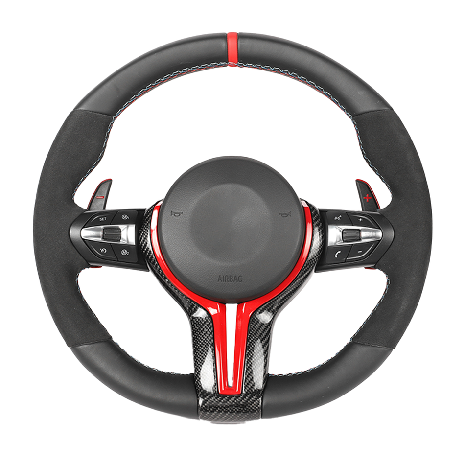BMW FXX LEATHER / ALCANTARA / FLAT BOTTOM CUSTOM STEERING WHEEL-Custom Steering Wheels-CT CARBON-CT Carbon - High-quality carbon fiber and gloss black aerodynamic parts for premium sports and luxury vehicles.