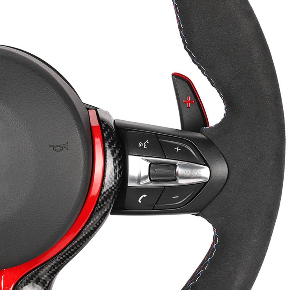 BMW FXX LEATHER / ALCANTARA / FLAT BOTTOM CUSTOM STEERING WHEEL-Custom Steering Wheels-CT CARBON-CT Carbon - High-quality carbon fiber and gloss black aerodynamic parts for premium sports and luxury vehicles.