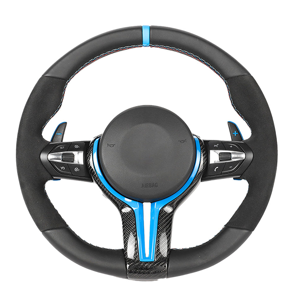 BMW FXX LEATHER / ALCANTARA / FLAT BOTTOM CUSTOM STEERING WHEEL-Custom Steering Wheels-CT CARBON-CT Carbon - High-quality carbon fiber and gloss black aerodynamic parts for premium sports and luxury vehicles.